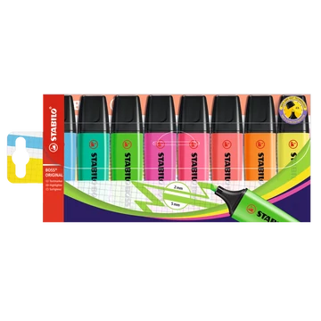 Szövegkiemelő készlet 2-5mm, vágott hegyű STABILO Boss original, 8 klf. szín