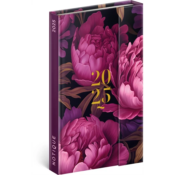 Határidőnapló mágnessel záródó, fehér lapokkal Purple Flowers 130x160 mm, Presco