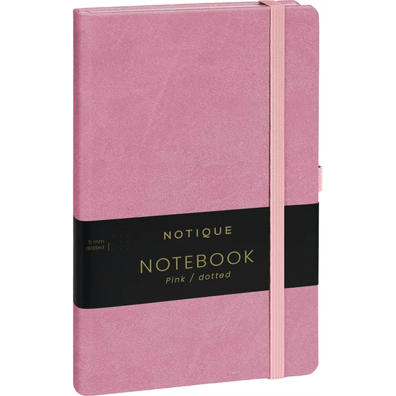 Keménytáblás notesz pontozott vonalozással krémszínű lapokkal leszorító gumiszalaggal Pink 130x210mm, Presco