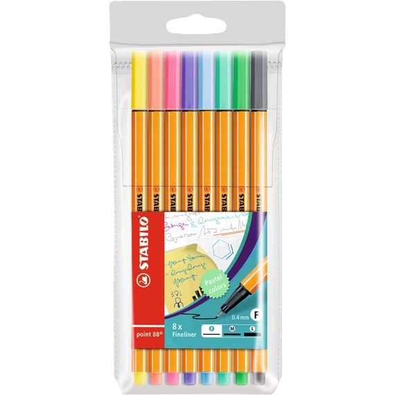 Rostirón, tűfilc készlet, 0,4mm, STABILO Point 88, 8 klf. pasztell szín