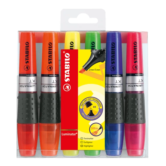 Szövegkiemelő készlet 2-5mm, vágott hegyű STABILO Luminator, 6 klf. szín