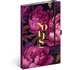 Kép 1/3 - Keménytáblás notesz krémszínű lapokkal leszorító gumiszalaggal Purple Flowers 130x210mm, Presco